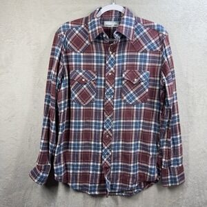 Wrangler Wrancher Shirt Men's M Plaid Western Pearl Snap Flannel Cowboy